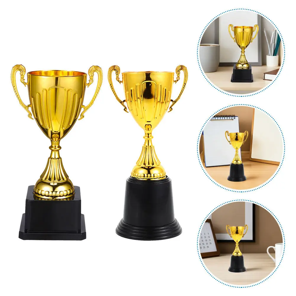 2Pcs Mini Gold Trophy Plastic Award Sleek Base Desk Display Employee Recognition Student School Competition Small Prize Winner