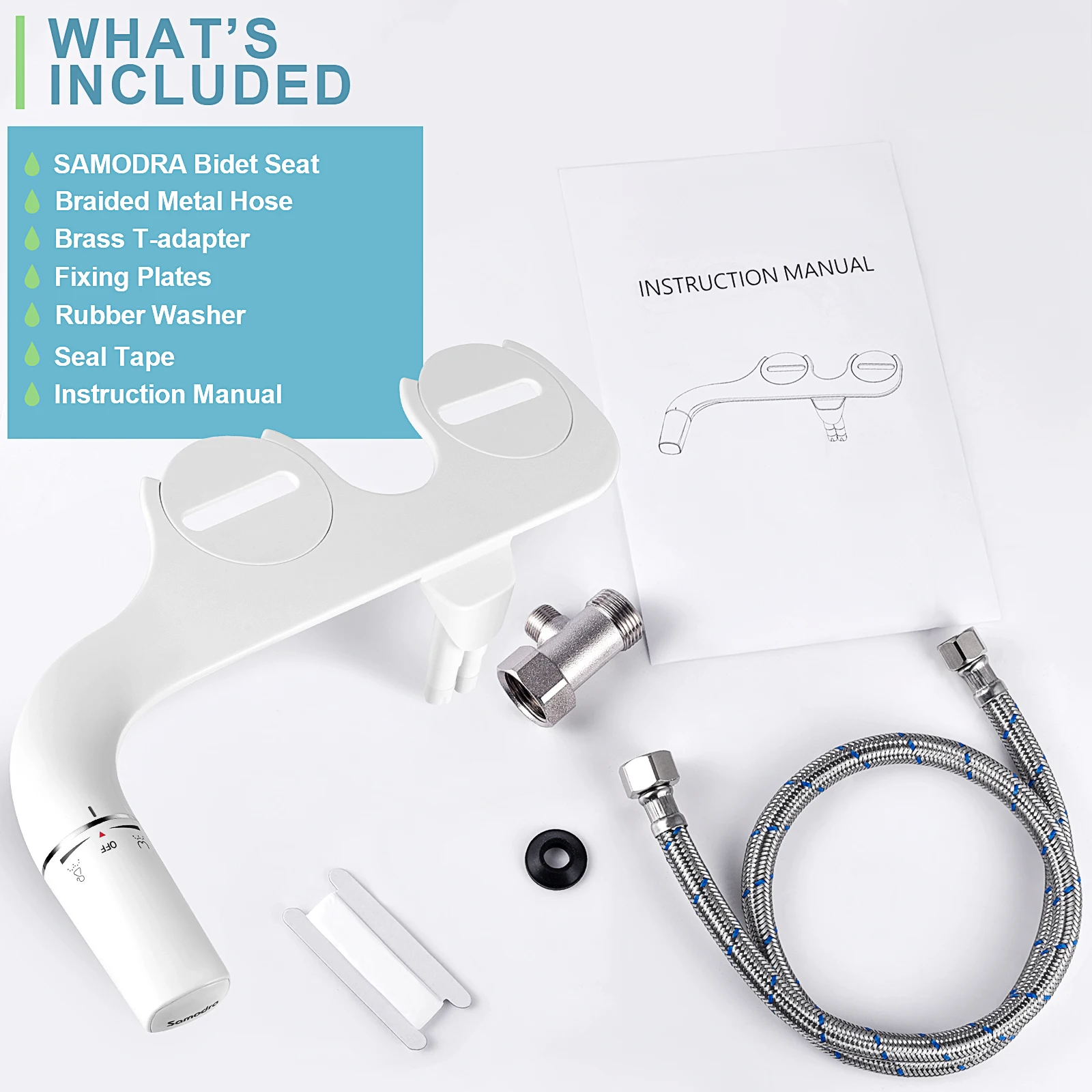 Bidet SAMODRA Ultra-Mince, Bidet Minimaliste pour Toilette Sans Electricité (Lavage Avant et Arrière), Pression d'Eau Réglable, Attache de Siège de Toilette à Eau Fraîche, Facile à Installer.