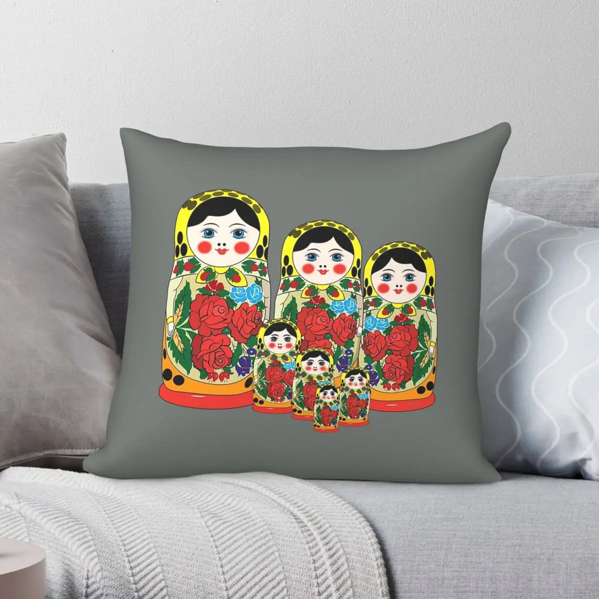 Russian Matryoshka Dolls Square Pillowcase Polyester Linen Velvet Pattern Zip Decor Throw Pillow Case Bed Cushion Cover 18