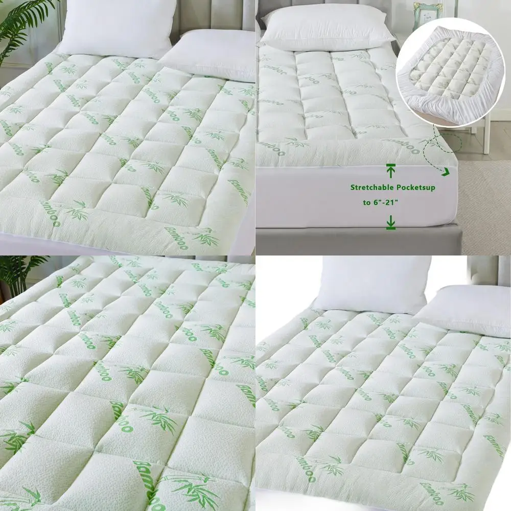 

Queen Size Bamboo Viscose Mattress Topper, Thick Pillow Top Pad with Stretch Pockets for 6-18 Mattresses, Soft Breathable for Ba