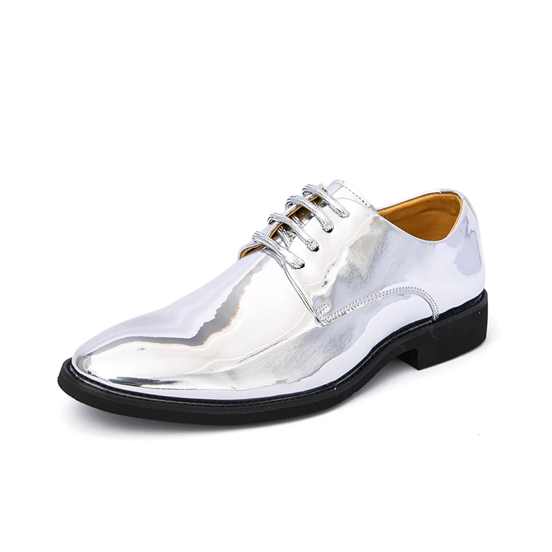 

Luxury Silver Men Patent Leather Shoes Point-toe Business Dress Shoes Big Size Formal Shoe Men Fashion Shiny Party Social Shoes
