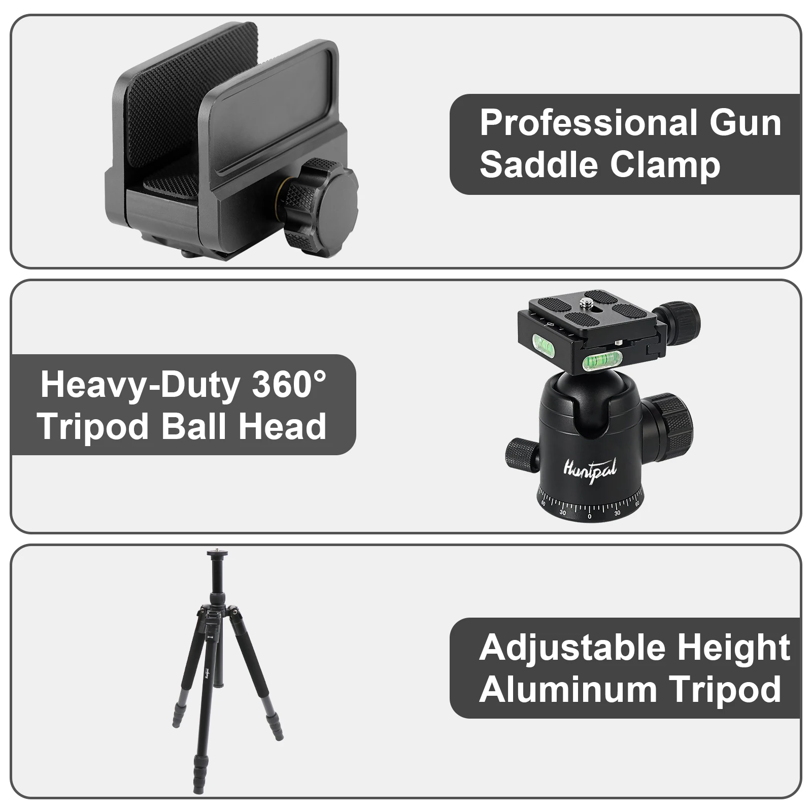 Hunting Tripod Rifle Clamp Saddle Adjustable Height Aluminum Hunting Stick Professional Shooting Rest with Ball Head for Outdoor