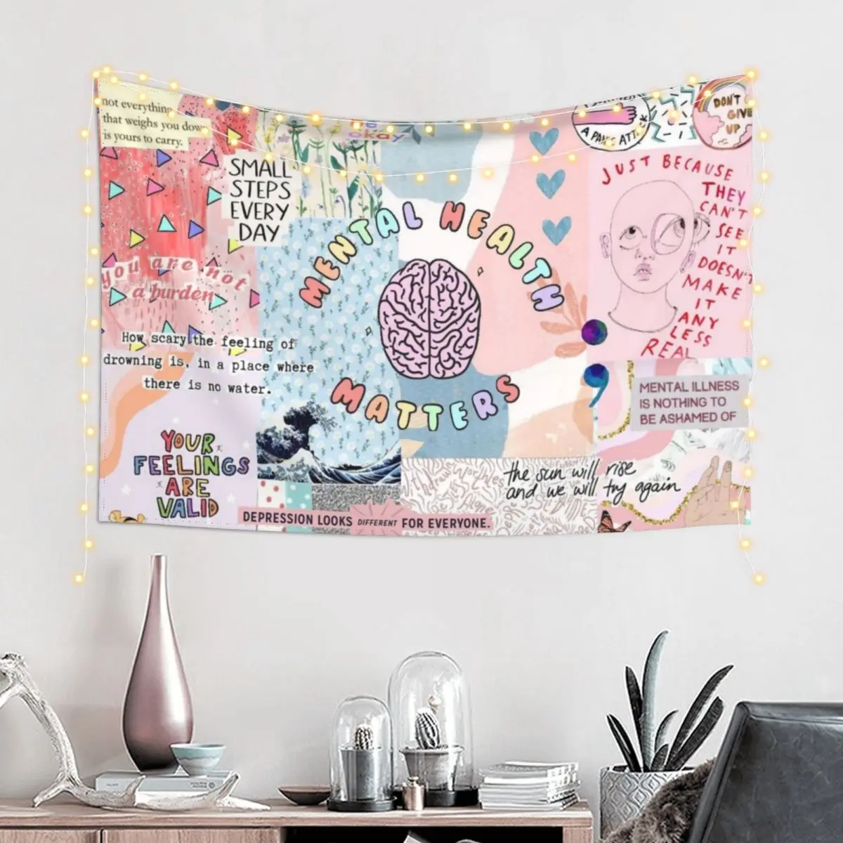 Mental Health Matters Collage Tapestry Wall Deco Aesthetic Room Decoration Aesthetic Decoration Tapestry