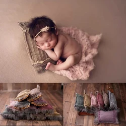 Accessoires de photographie pour nouveau-né, studio pour enfants, conception auxiliaire de pleine lune, ME avec oreiller en plumes, chapeau en tissu enveloppé