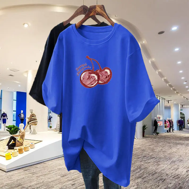 

Women Clothing Basic Pure Cotton Cartoon T-shirt Short Sleeve Casual Loose Tees Summer Fashion Chic O-neck Pullover Top