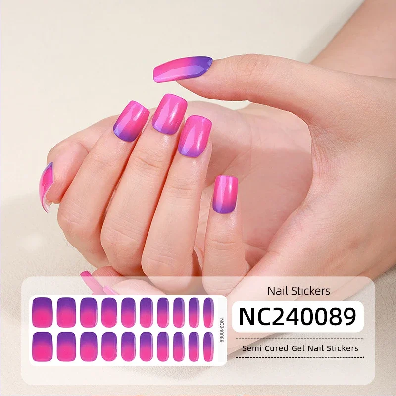 Tiras de uñas de Gel semicurado degradado, pegatinas de uñas de Gel de cubierta completa, lámpara UV, necesita presionar en las uñas, manicura DIY de moda