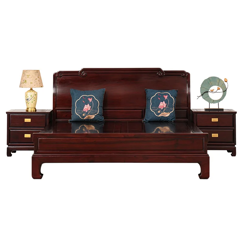 LMM1 all solid wood traditional tenon and mortise master bedroom 1.8 double bed antique carving 1.5 meters household wedding bed