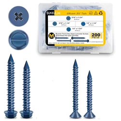 Concrete screws 200 pieces of concrete screw classification kit 1/4 3/16, flat pillow and hexagonal head masonry screws