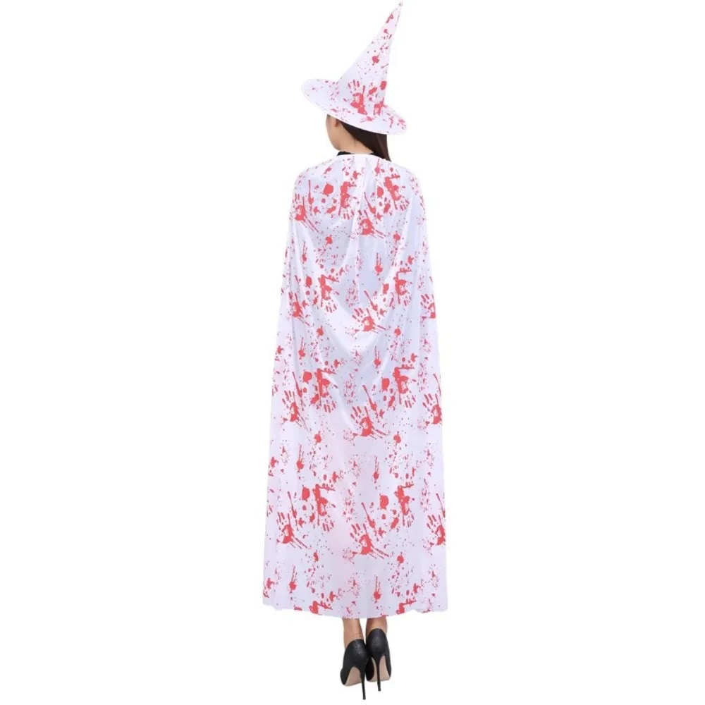 Blood Printed Witch Cloak Hat Set Black Cosplay Props Halloween Blood Costume Costume Accessories Masquerade Horror Cape