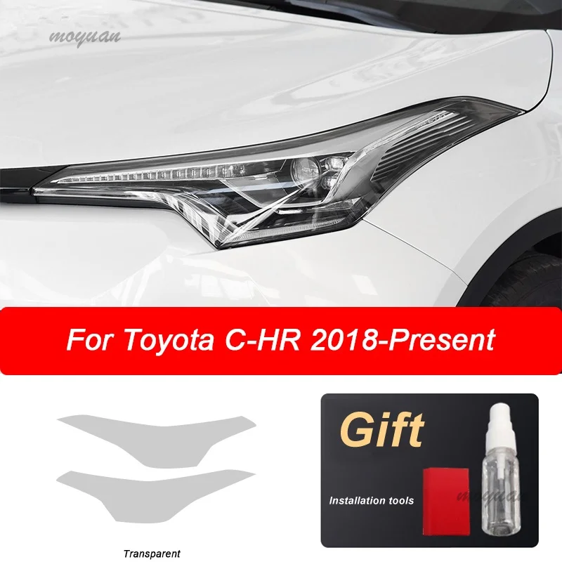 For Toyota CHR 2018 2019 2020 AX10 Accessories Front Light Transparent Smoked Black TPU Sticker Car Headlight Protective Film