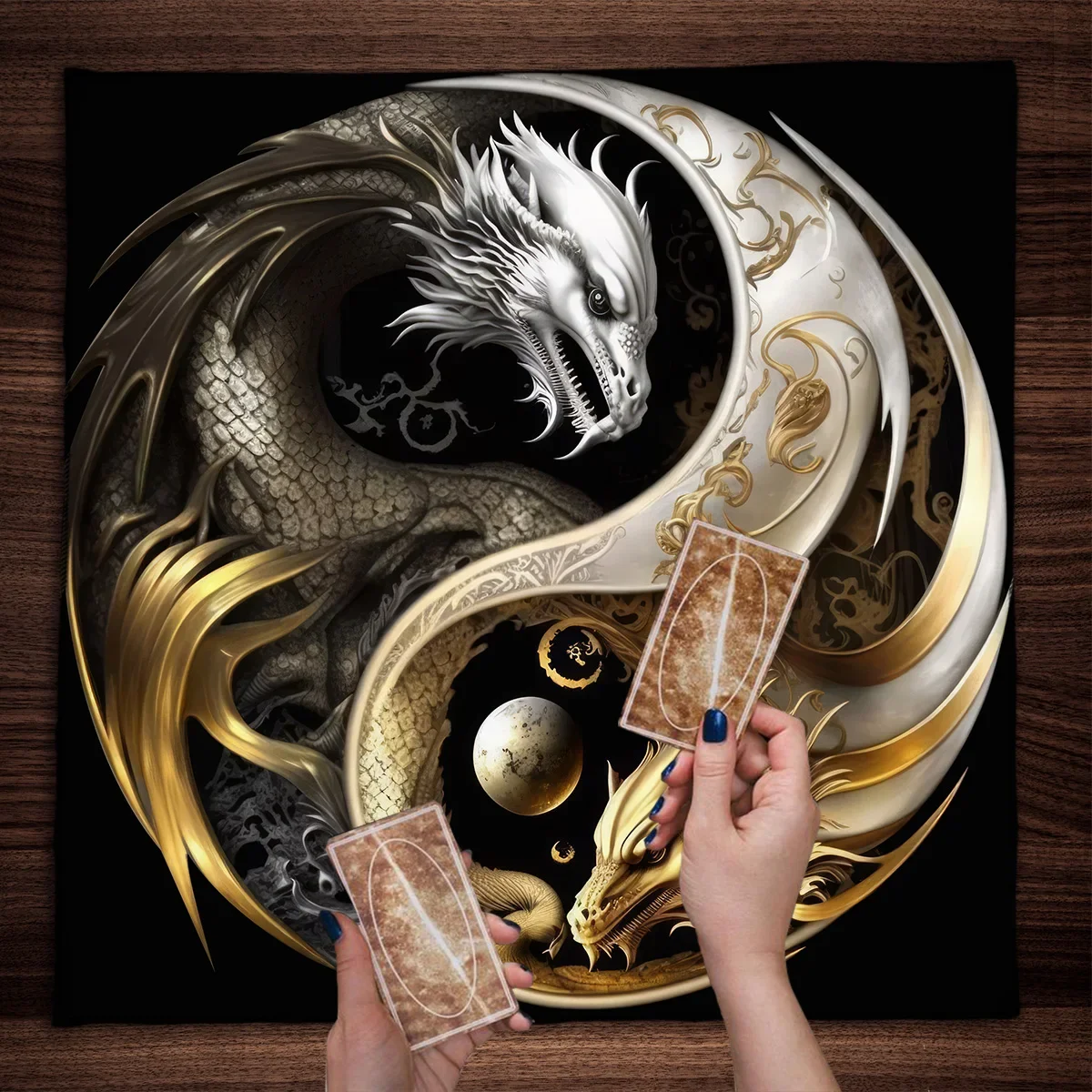 50/75/110/137cm Chinese Dragon Tarot Card Tablecloth Mat Tapestry Black Moon Starry Sky Dragons Wicca Altar Cloths Home Decor