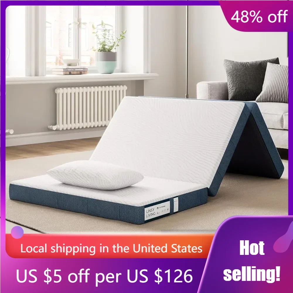 Easy Storage Sofa Bed Portable Folding Bed  Full Size 4 Inch Trifold Mattress With Washable Tencel Cover Foldable freight free