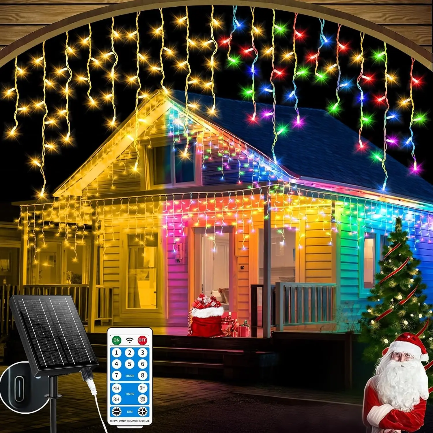 600LED Solar Icicle Outdoor Garden Christmas Lights String 8 Modes Waterproof Fairy Lights Garland Curtain For New Year Decor