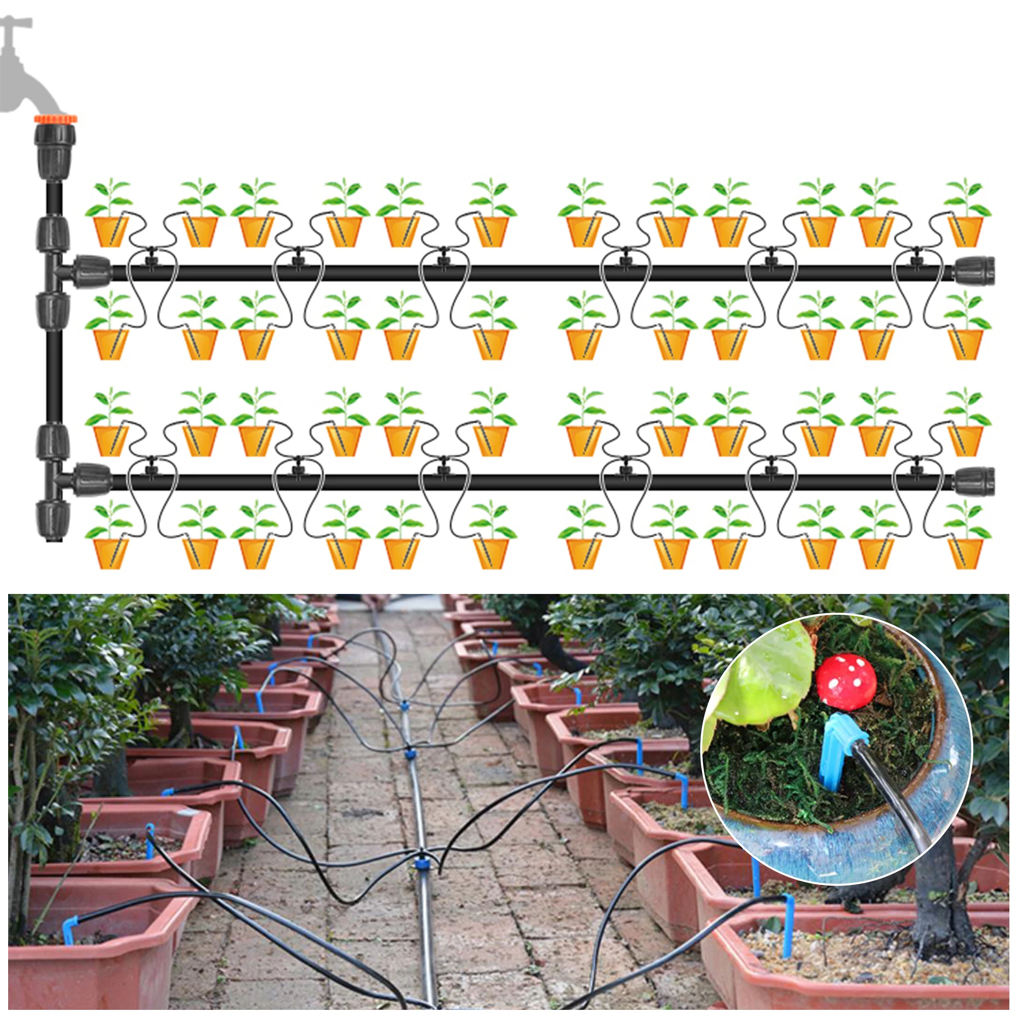 2 Pieces Straight Arrow Curved Arrow Four Branches Micro Drip Irrigation Greenhouse 4L/8L/H Steady Flow Device