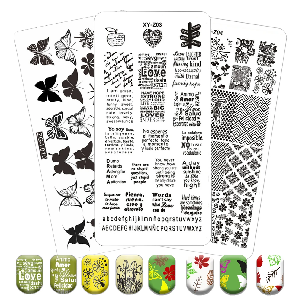 Alphabet Logo Stamping Plates Lace Flower Animal Image Stamps Templates Cat Leaf Manicure Printing Stencil Tools Line Skull