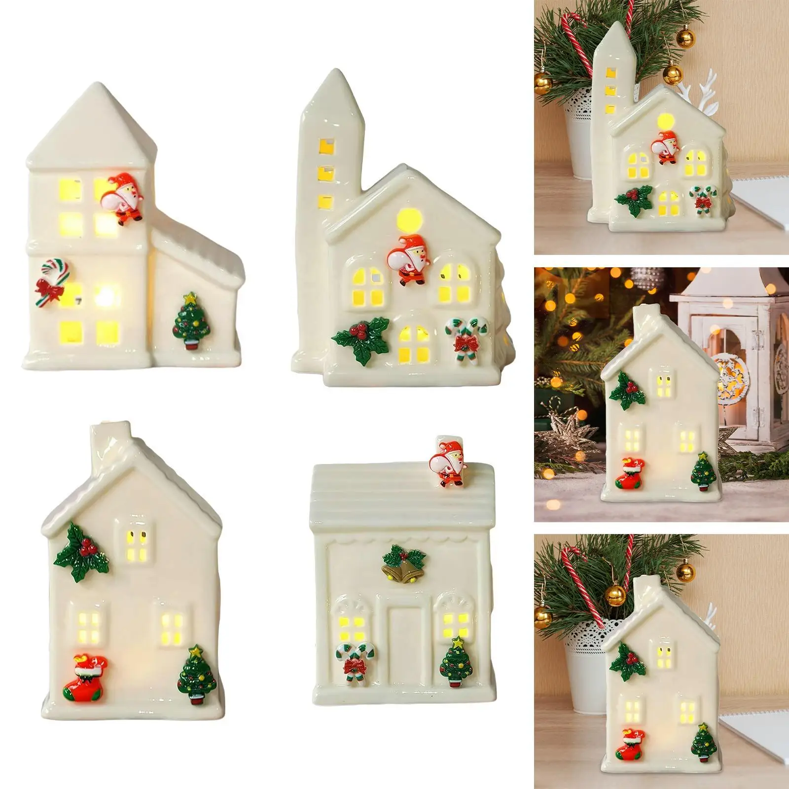 Ceramic Christmas Village House White Miniature for Hotel Restaurant Party