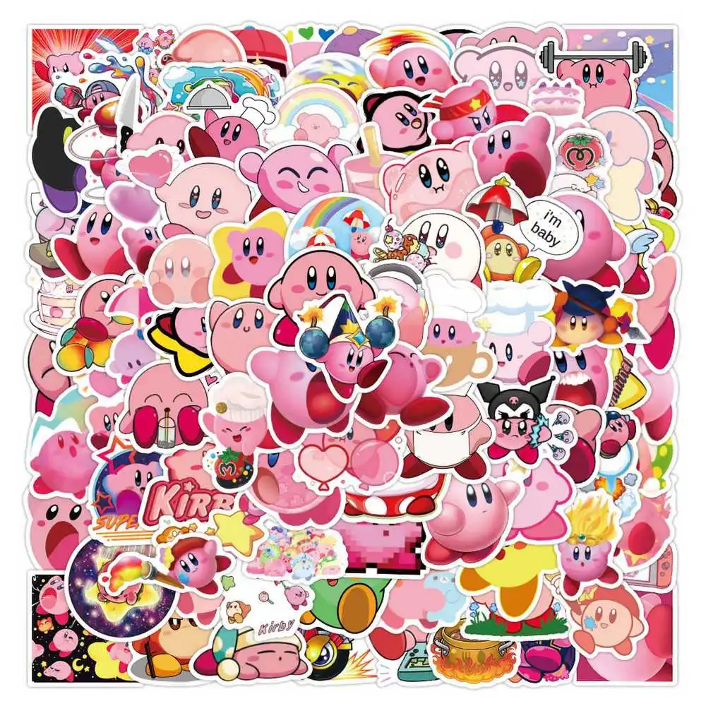 100pcs Cartoon Game Kirby Stickers Kawaii Anime Decal Graffiti Notebook Scrapbooking Fridge Laptop Phone Case Cute Kids Toy Gift