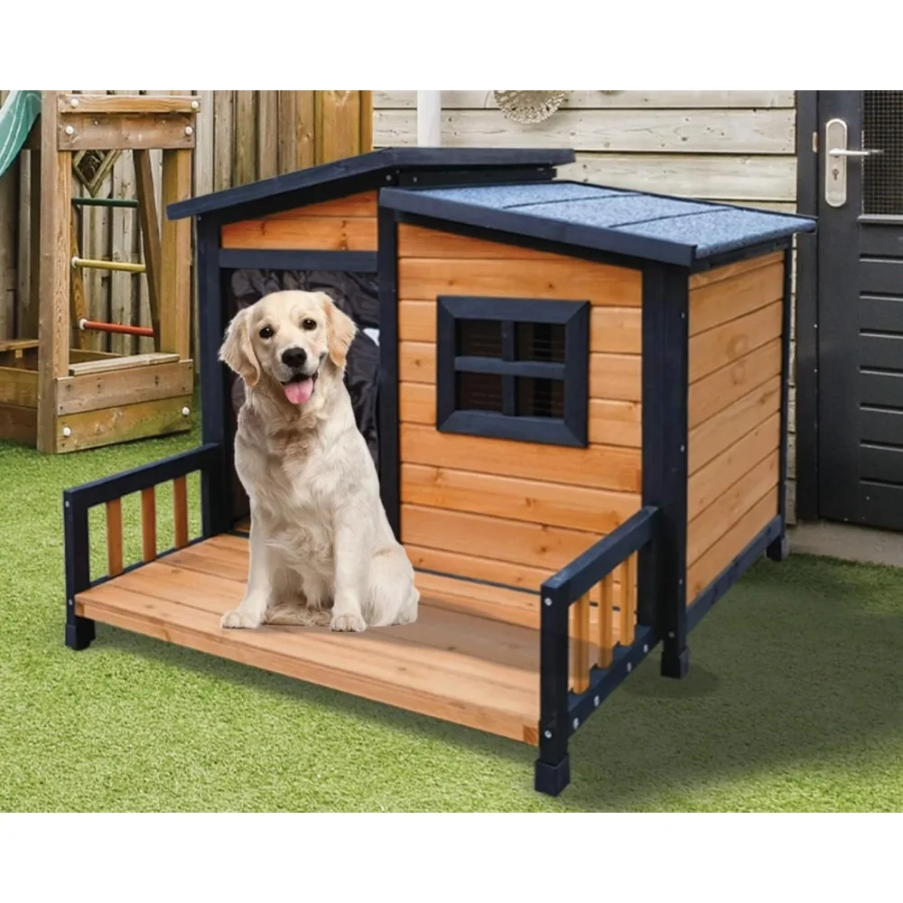 

Indoor Outdoor Dog House,Wood Warm Pets Home,Insulated Weatherproof Outside Shelter with Elevated Floor,Easy to Assemble