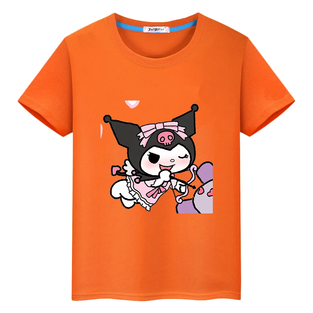 

Футболка Kuromi для детей, мальчик 10 лет, принт, 100% хлопок, милые короткие топы Sanrio Kawaii, аниме, гордость, футболка y2k, цельная одежда для девочек