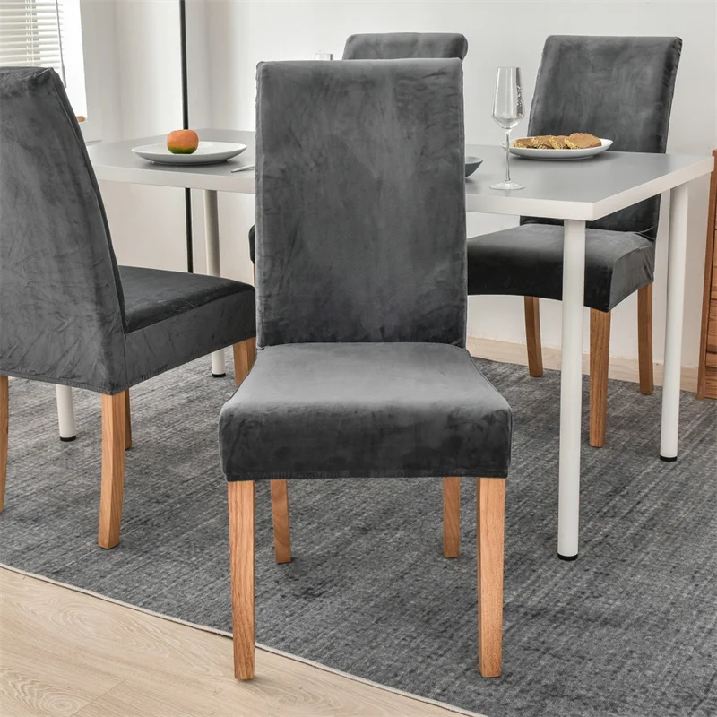 

1/2/4/6pcs Velvet Chair Covers Removable Stretch Universal Chairs Cover Solid Color Seat Covers for Dining Room Hotel Banquet