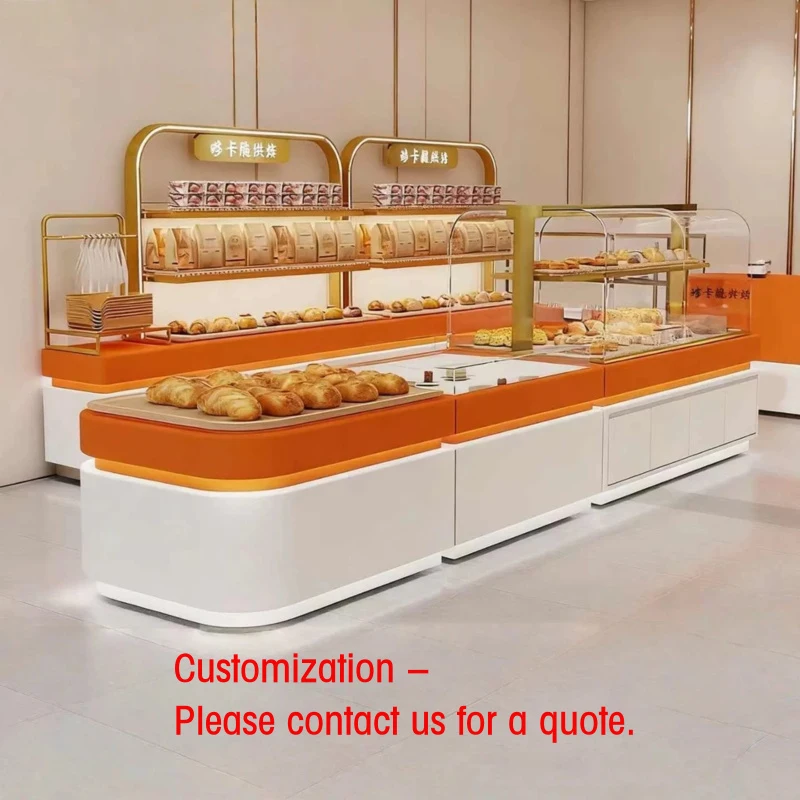 custom.Luxury Bakery Display Glass Back LED Lighting Durable Design Customizable Size Vintage Non-Refrigerated