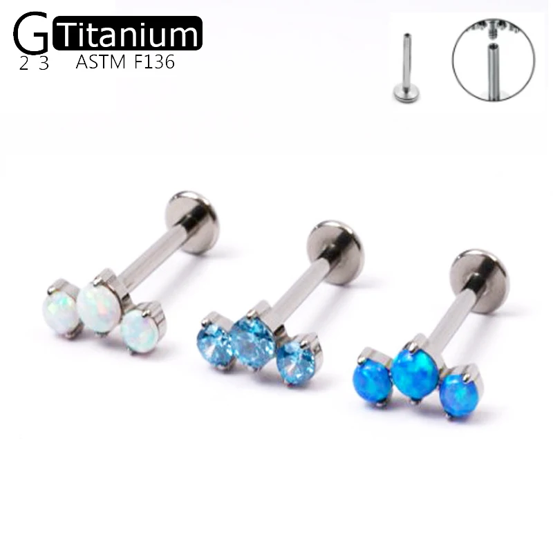 Titanium G23 Stud ZC And Opal Internal Thread Stylish Sweet Girl Piercing Jewelry Ear Cartilage Nail OL Wind