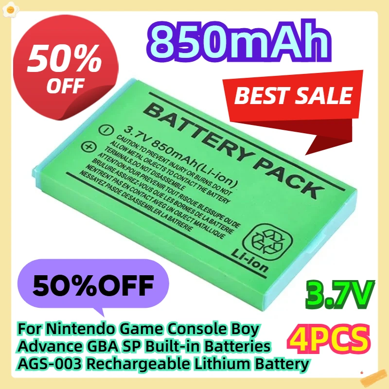 

For Nintendo Game Console Boy Advance GBA SP Built-in Batteries AGS-003 Rechargeable Lithium Battery 850mAh 3.7V 4pcs