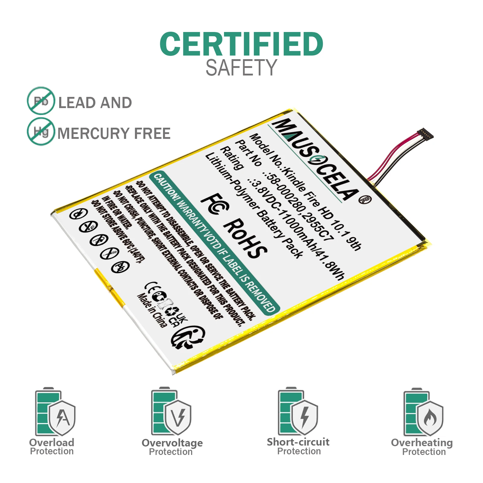 11000mAh Tablet Battery For Amazon:2955C7,58-000280,Kindle Fire HD 10.1 9th,M2V3R5,+Toolkit--Li-Polymer--3.80V--11000mAh/41.8Wh