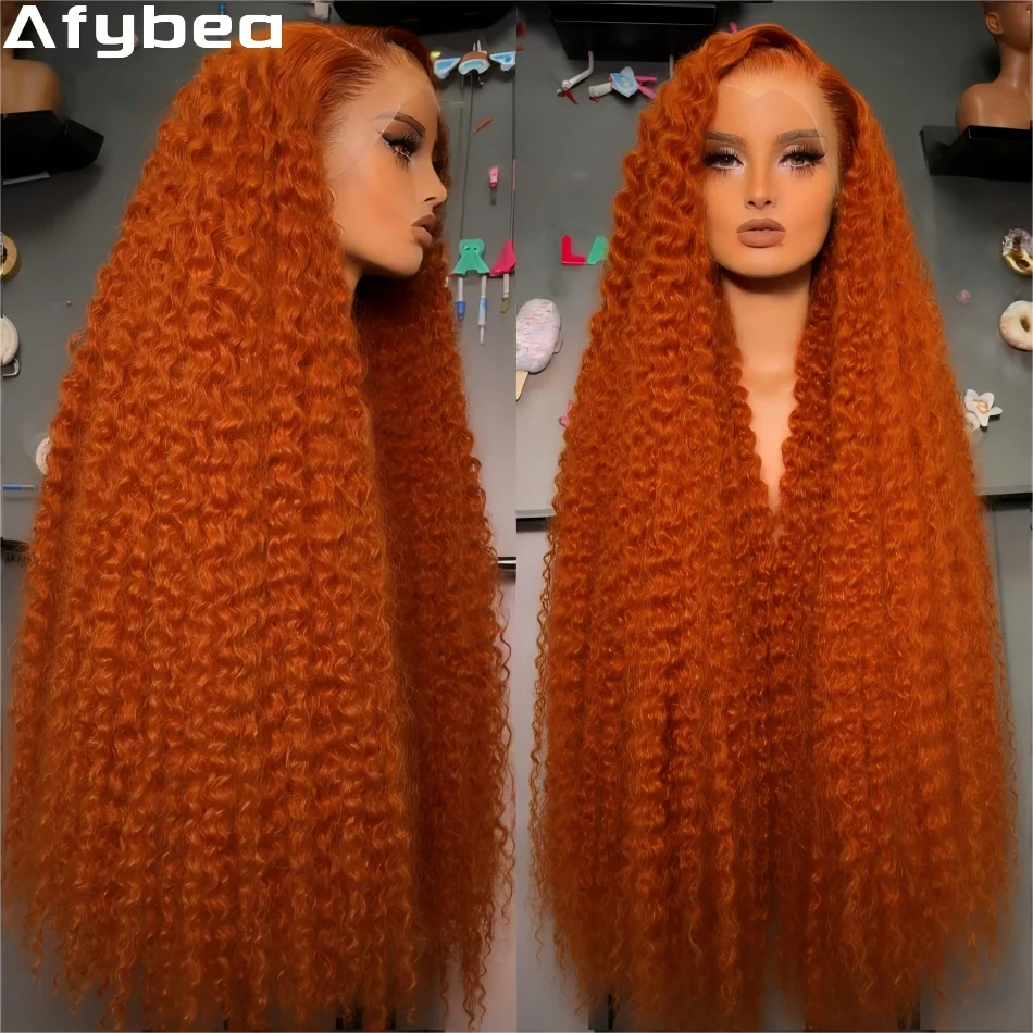 Pelucas de Cabello Humano Pre-Arrancado y Pre-Decolorado Ginger, Peluca Frontal de Encaje HD 13x6, Densidad 250, Rizada, Ondas Profundas, 30 Pulgadas
