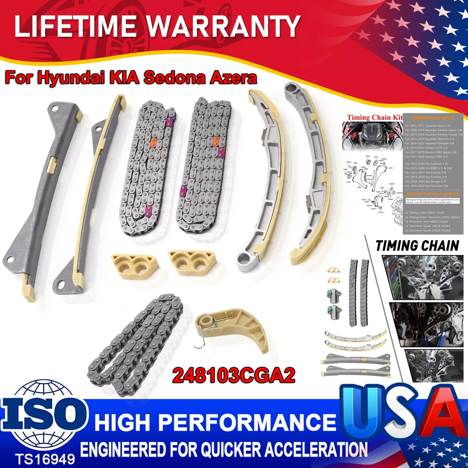 Carbole Timing Chain Kit & Oil Pump Set For Hyundai KIA Sedona Azera Santa Fe 3.3 3.8L