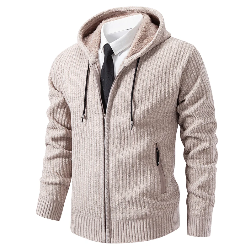 Winter Hooded Sweatercoat Men Fleece Thick knitted Cardigans Solid Color Mens Knit Sweater Jacket Warm Hooded Cardigan Outerwear
