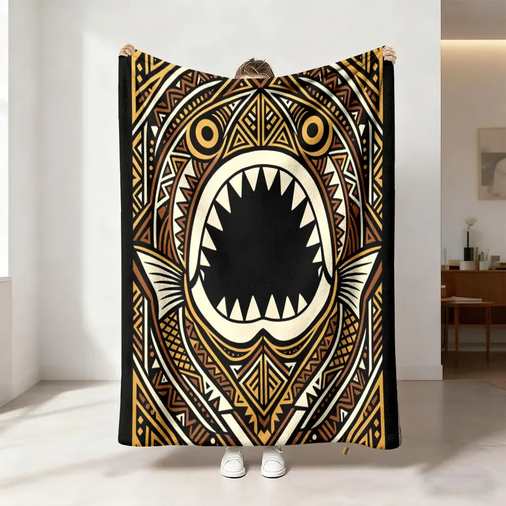 Tribal Shark Teeth Pattern Throw Blanket Cozy Boho Chic Geometric Wall Decor for Couch Bedding 150x200cm