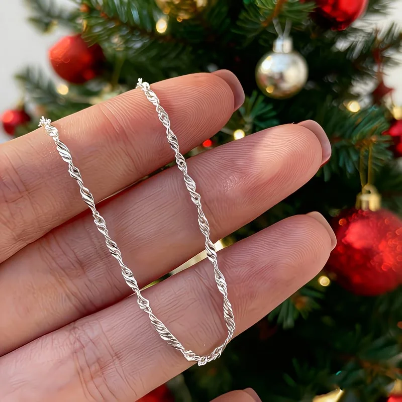 1pc 2mm Water Wave Chain Stainless Steel Collarbone Chain for Casual Outfits and Gifting Unisex Cute Necklace 45/50/55/60cm