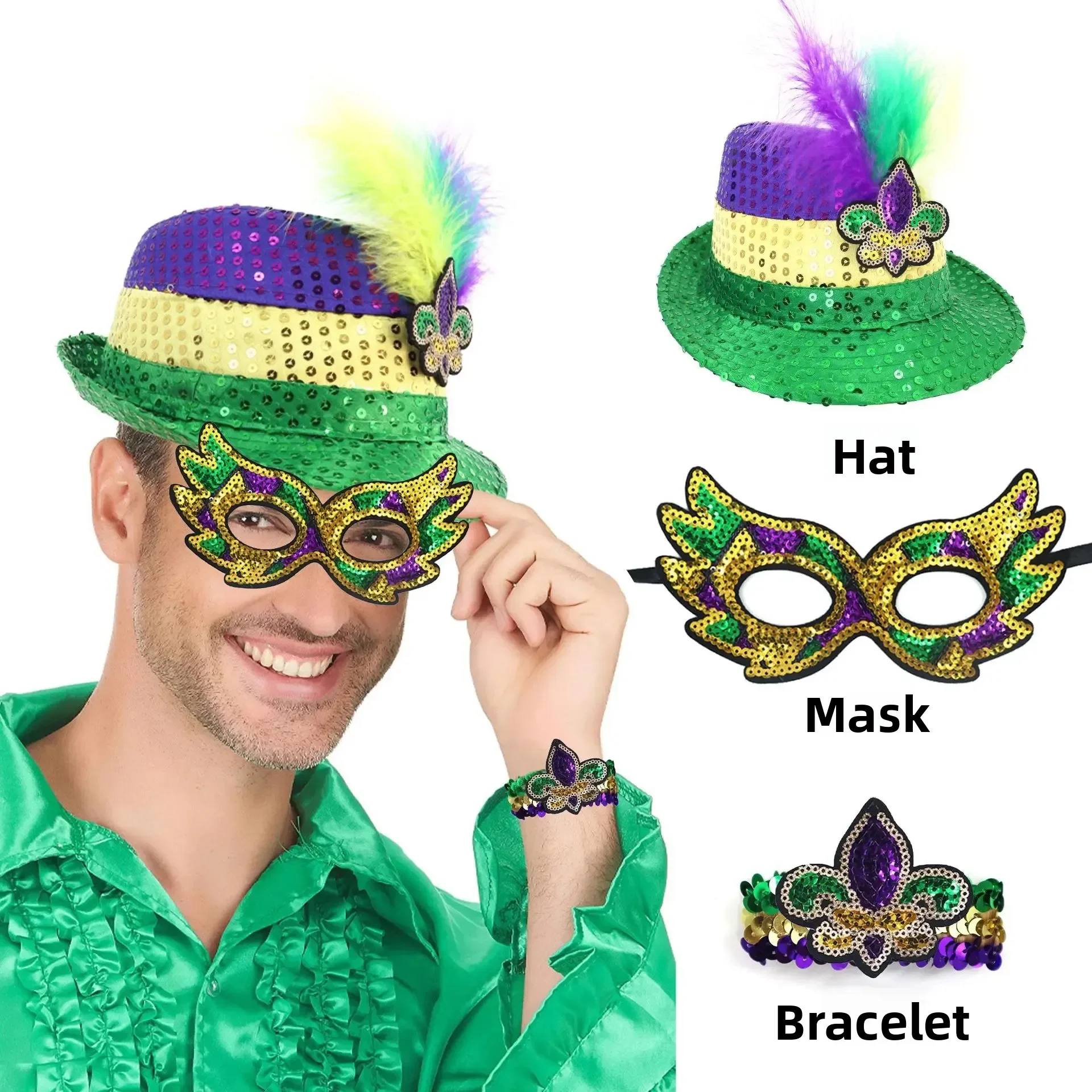 Accesorios para disfraces de carnaval: diadema de plumas de tres colores con lentejuelas: accesorios de fiesta para bar, baile de máscaras
