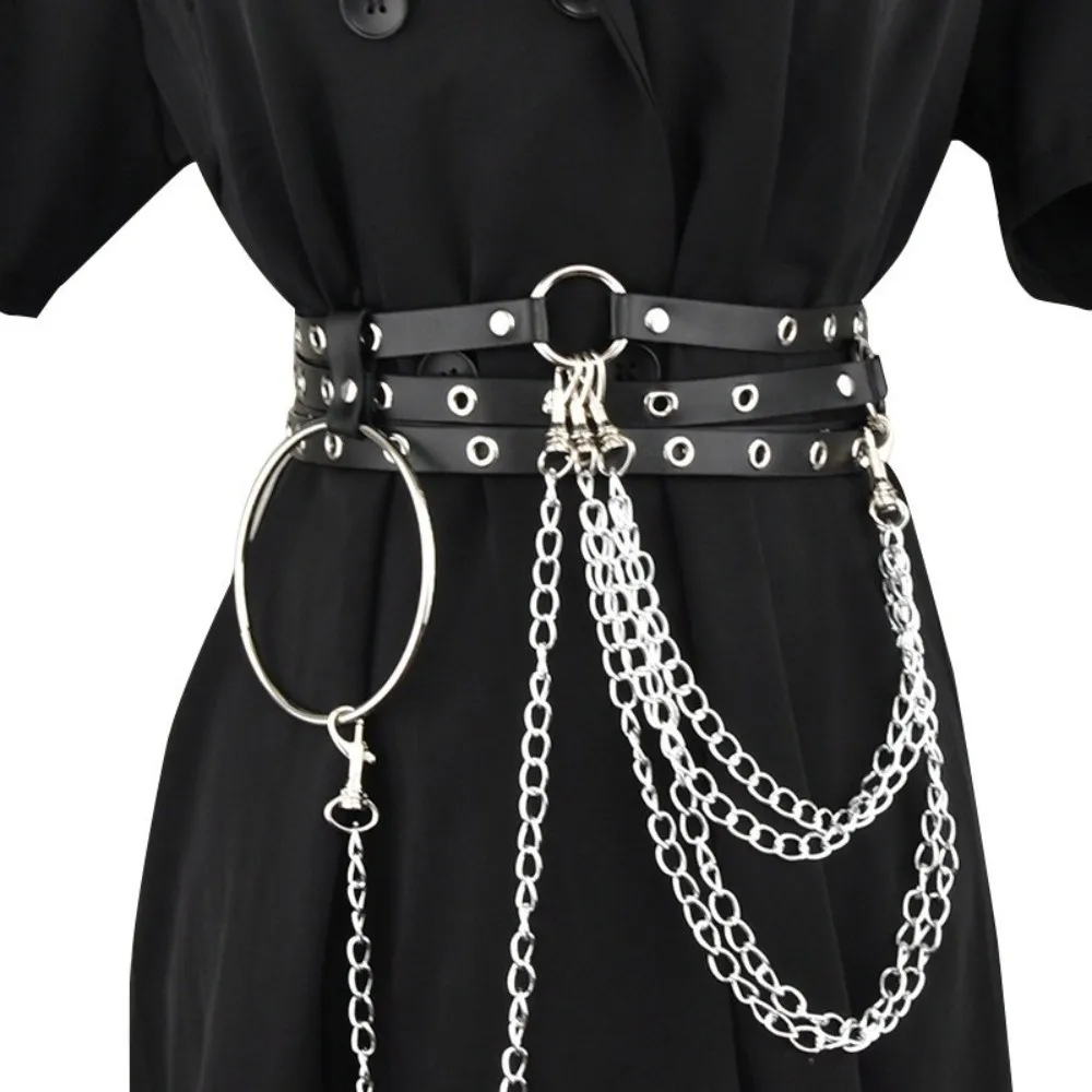 

Adjustable Multi-layer Women Waist Belt Extended JK PU Leather Belt Gothic Chain Dress Waist Chain Nightclub