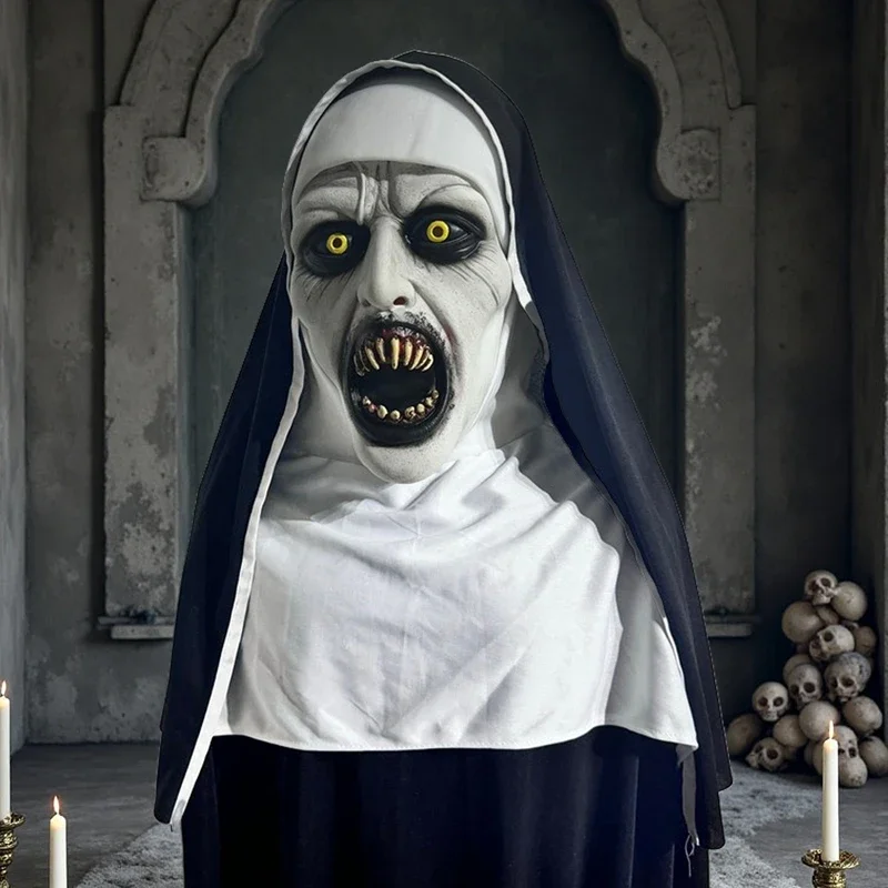 파티 마스크 무서운 수녀 의상 합성 라텍스 스트리트 스타일 호러 액세서리 사실적인 디테일 할로윈 호러 테마 이벤트