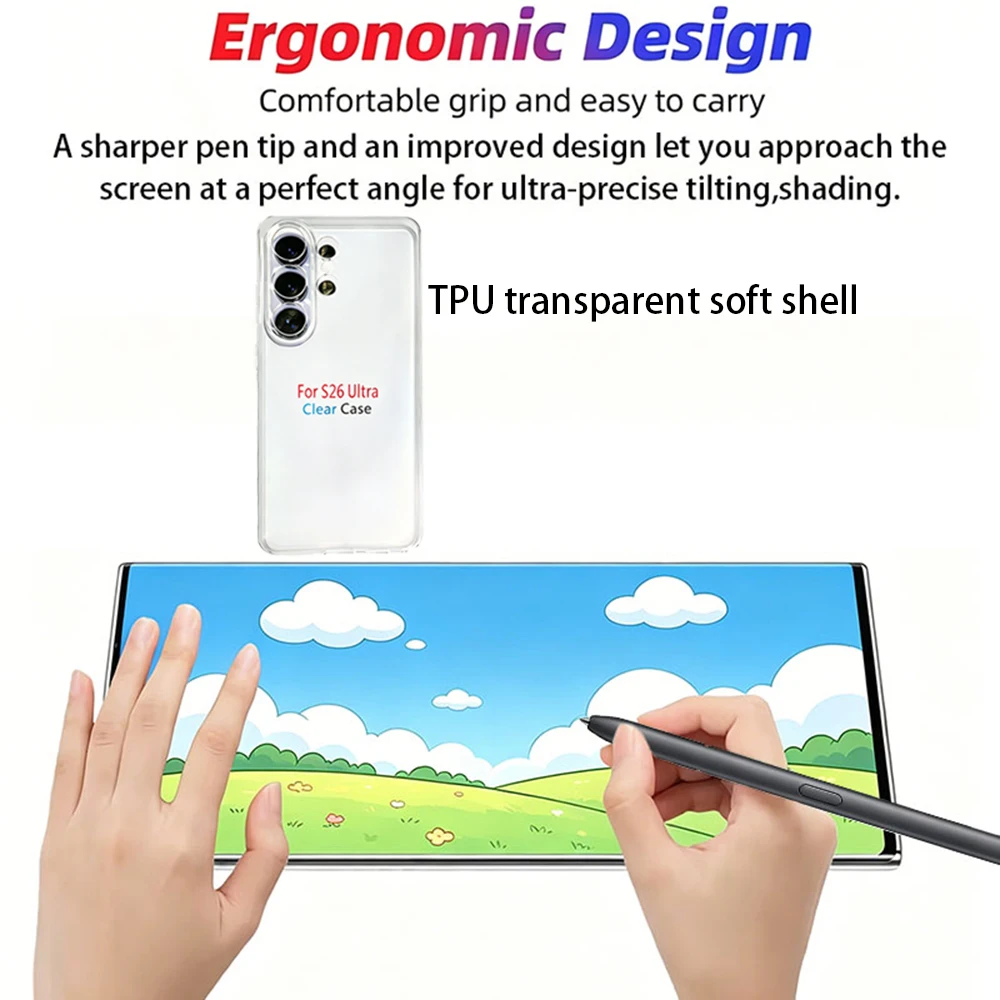 Replacement S Pen Set For Samsung Galaxy S26 Ultra SM-S948 Stylus Touch Pen With Extra Nibs+Transparent TPU Soft Phone Case
