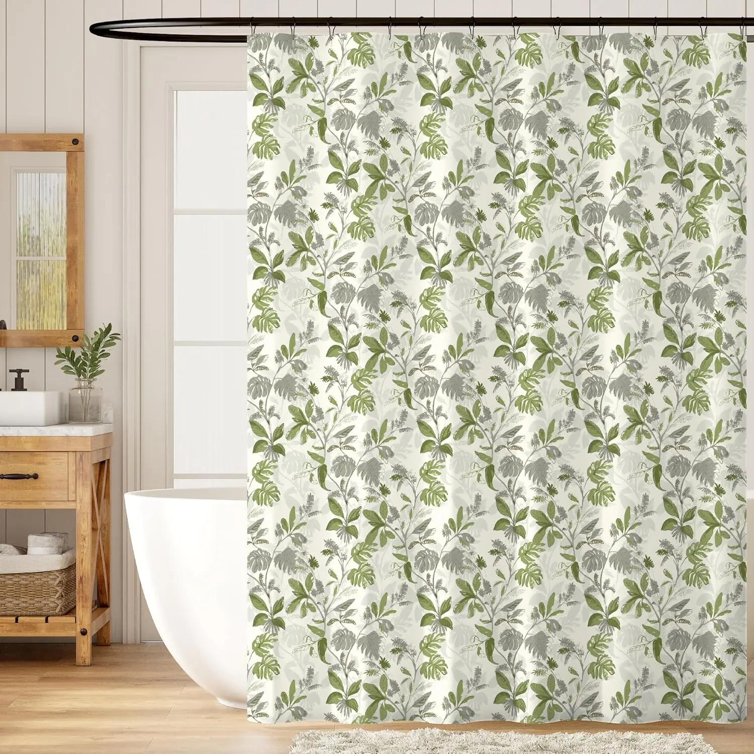 Tropical Leaves Shower Curtain, Retro Waterproof Fabric Shower Curtain Elegant Luxury Plant Bathroom Decoration 180X180CM