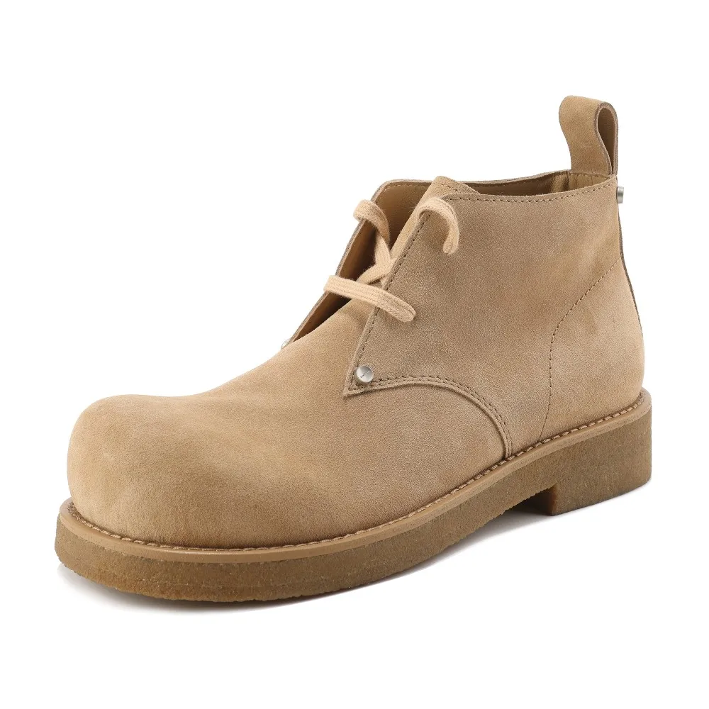 Genuine Leather Handmade Sheepskin Inner Short Boots Shoes for Men's British Outdoor Round Headed Goodyear Yellow Leather Shoes