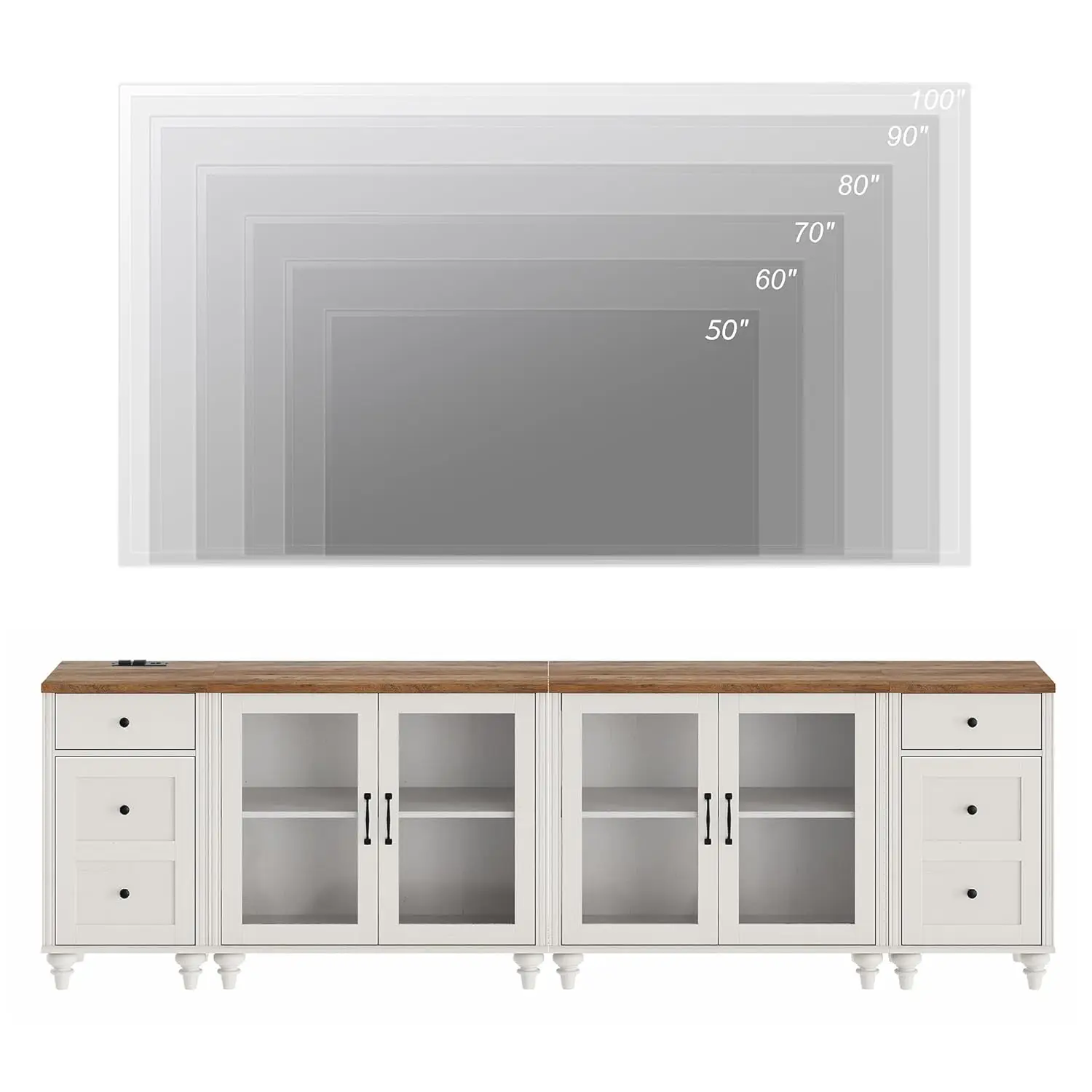 Suporte para TV Grande para TV de 100 Polegadas, Mesa de Console para TV LED de 85, 90, 95 Polegadas, Centro de Entretenimento com Carregamento, Personalizado