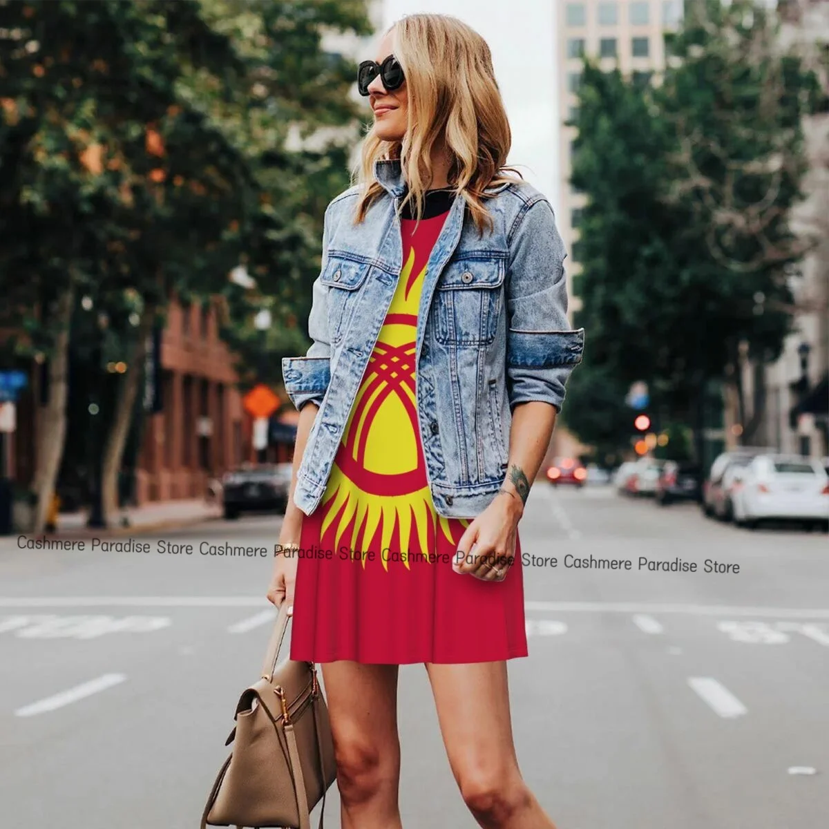 Sukienki damskie 2025 z flagą Kirgistanu, okrągły dekolt, bez rękawów, długa sukienka