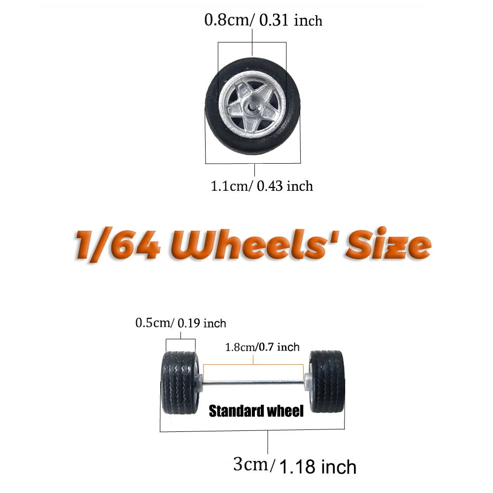 1/64 Wheels with Fixed Rubber Tires Multi Spoke for Toy Model Diecast Cars Refiting Parts for Hotwheels (5 sets for 5 Cars)