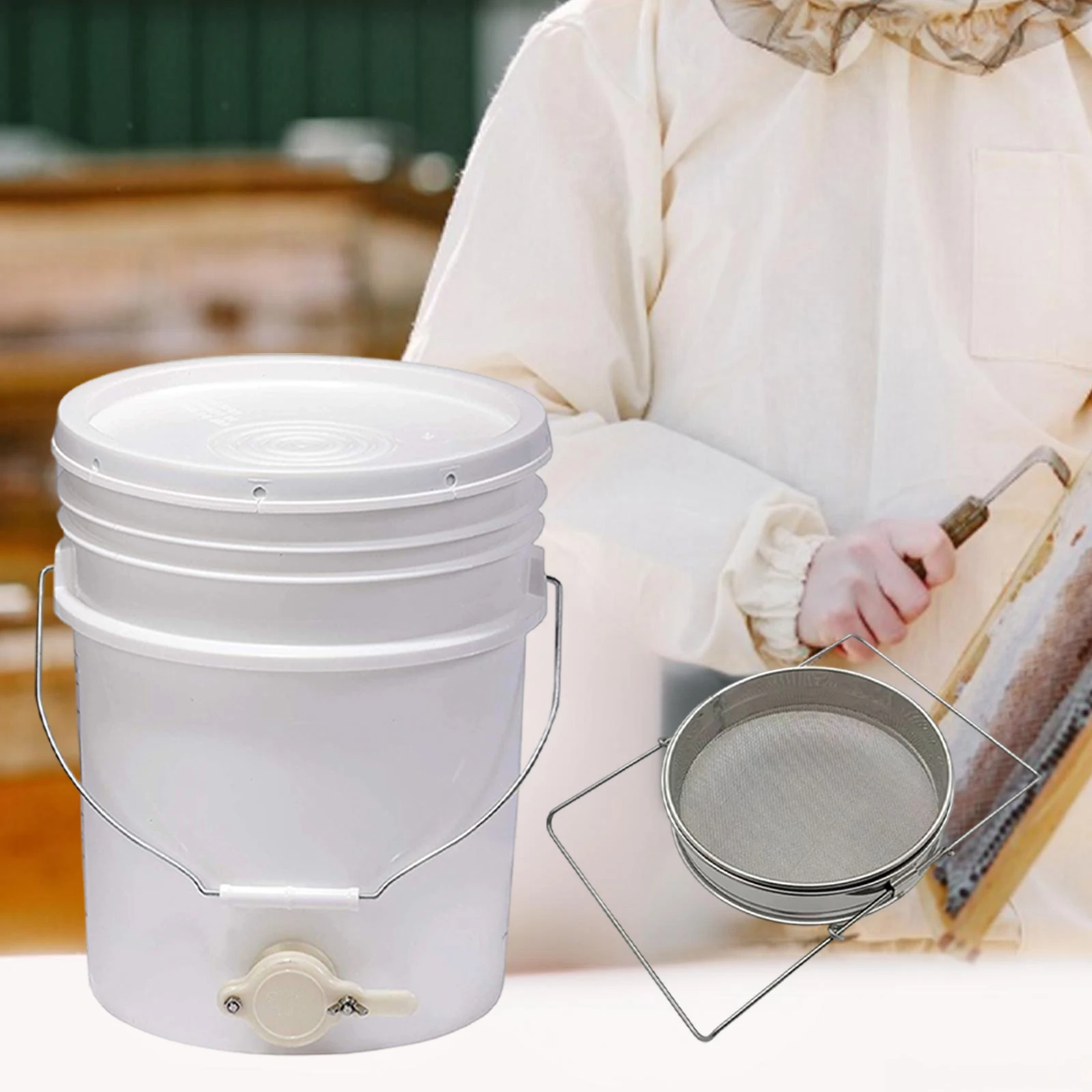 

Honey Bucket with Strainer Syrup Storage Soybean Oil Bucket Barrel Dispenser Honey Pail Tool Extractor Equipment Household Use