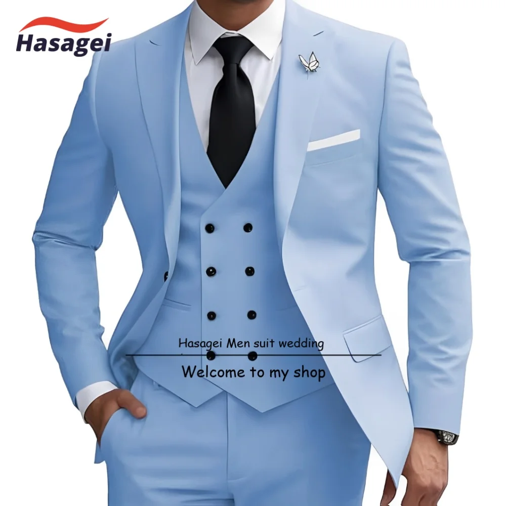 

Business Men's Suit 3 Piece Slim Fit Suit Double Breasted Vest Jacket Pants Wedding Prom Dinner Party Men Suits