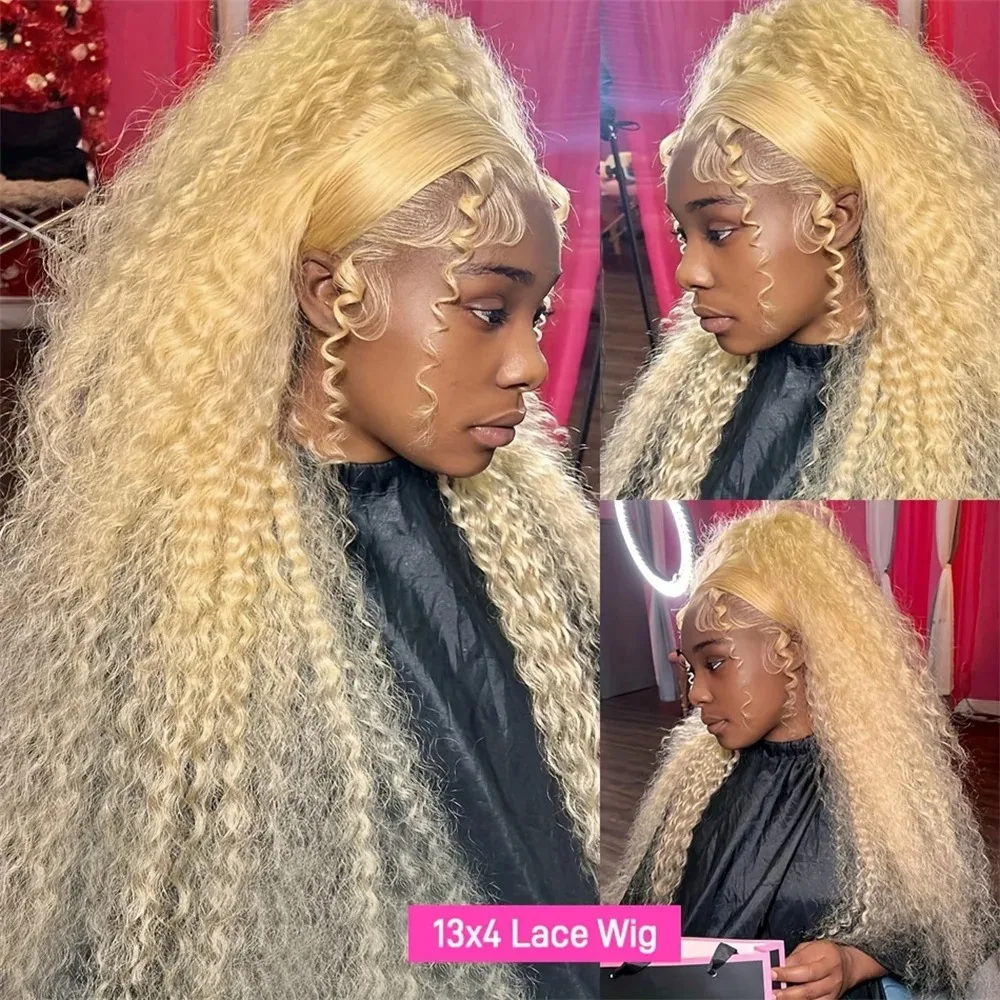 Perruque Lace Front Wig Deep Wave Brésilienne Naturelle, Cheveux Bouclés, Blond Miel 200, 13x4, 13x6, 30 Pouces, Densité 613, pour Femme Africaine