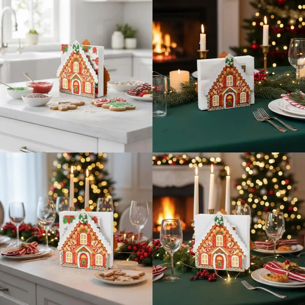 

Gingerbreads House Cocktail Napkin Holder Christmas Table Decoration For Holiday Parties Festival Dining Accessories X3UC