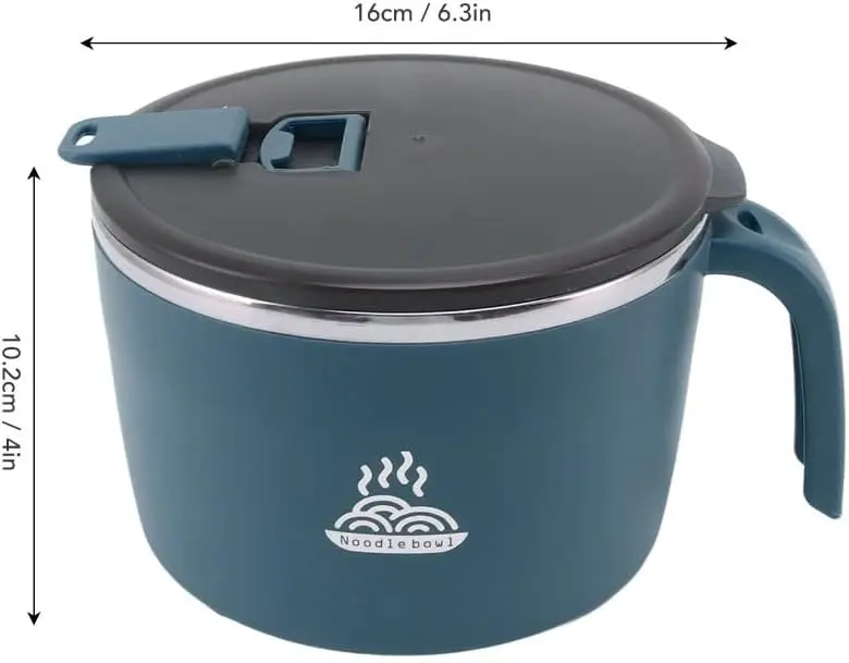 304 Stainless Steel Noodle Bowl, 1300ml Double Layer Insulated Ramen Bowl with Lid & Handle, Microwave Not Supported,