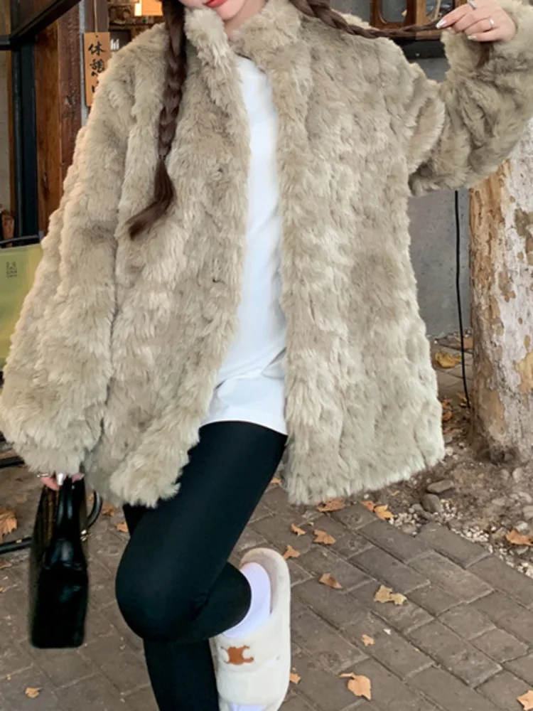 UCXQ Lamswollen Jas Dames 2024 Herfst Winter Nieuwe Koreaanse Stijl Revers Lange Mouwen Effen Kleur Streetwear Dikke Jassen Z1715