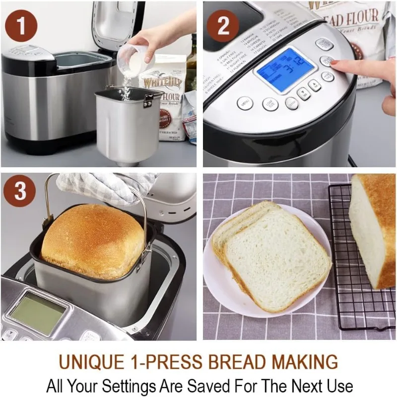 KITCHENARM-máquina de pan inteligente 29 en 1, máquina de hacer pan con ciclo casero, Ajuste libre de glúteos, 2LB, 1,5 lb, 1LB