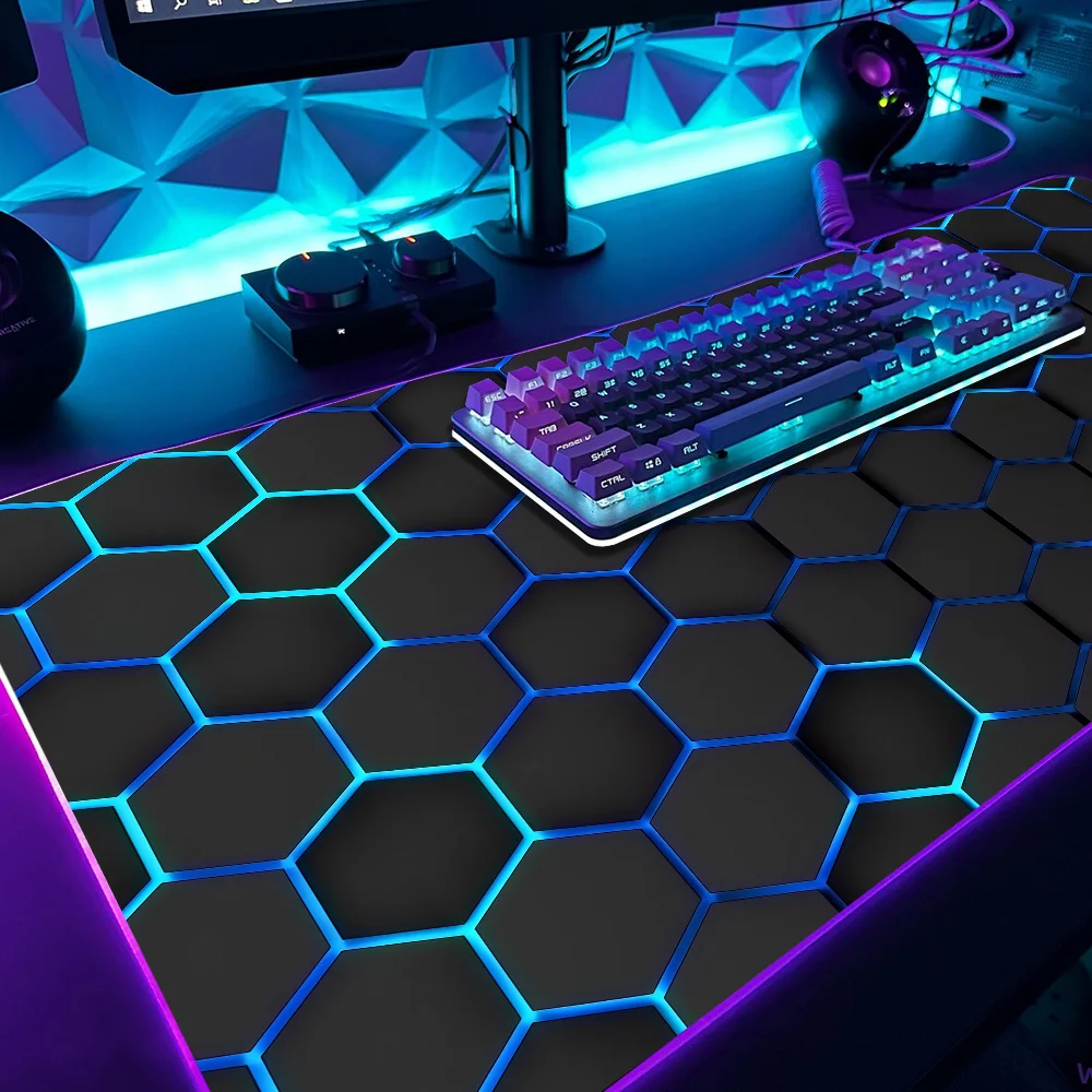 Geometric Gradient Hexagon Honeycomb Mouse Pad Gaming MousePad LED Table Pads Micro USB Backlit Rubber RGB Desk Mats Desktop XXL